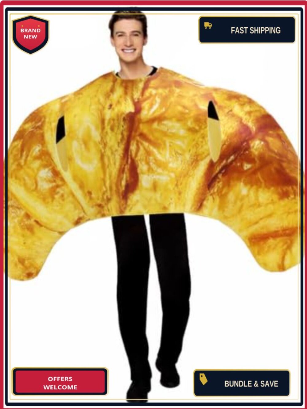Unisex Croissant Costume Halloween Tunic Food Dress Up Party